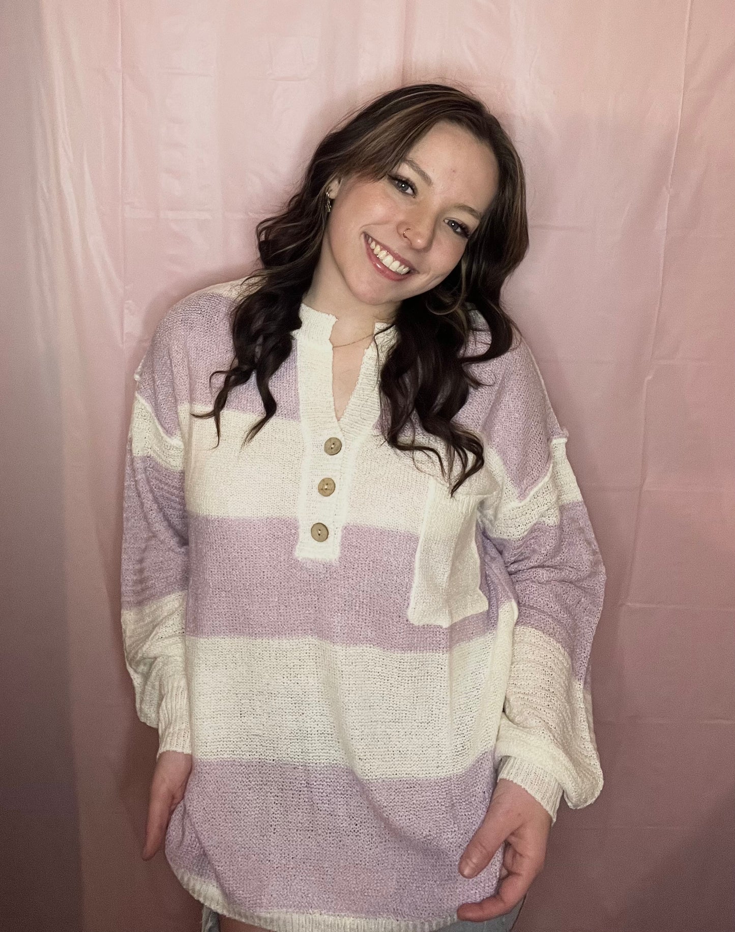 Lilac Stripe Knit Pullover