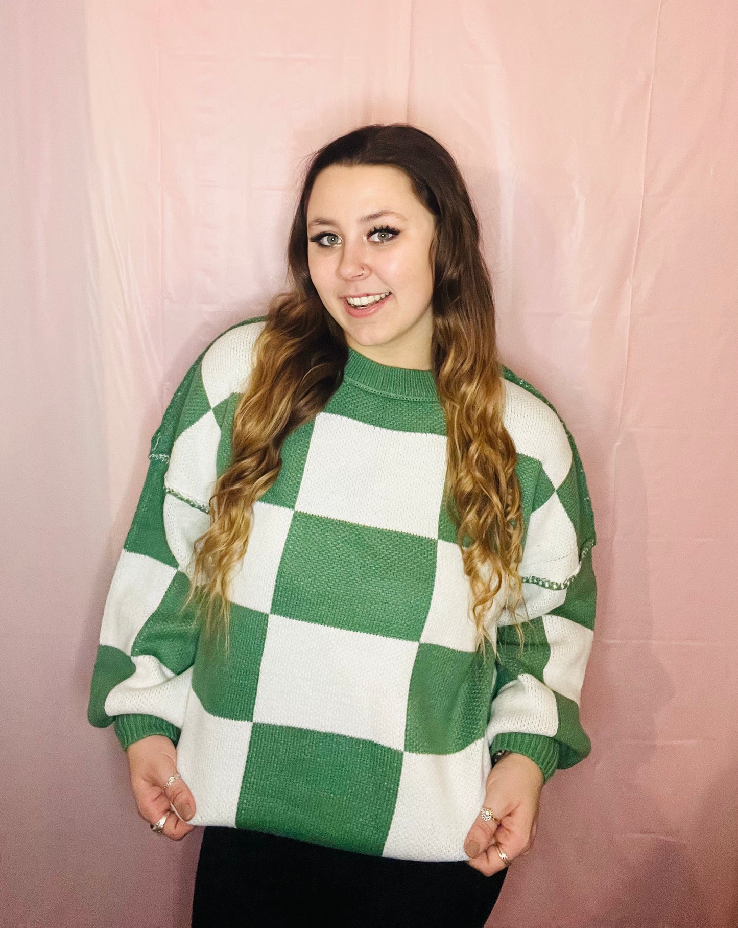 Emerald Gingham Cozy Sweater